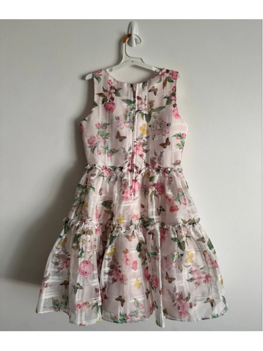 Girls Rare Editions Floral Butterfly Dress Size 12 Pink White
